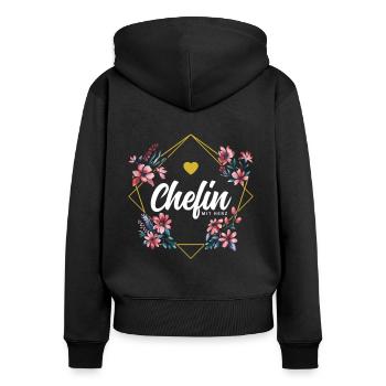 Chefin mit Herz - Frauen Premium Bio Zip Hoodie - Schwarz - Hinten - Julia (174cm)