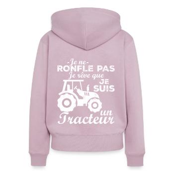 Je ne ronfle pas je rêve que je suis un tracteur - Sweat à capuche zippé Premium bio Femme - rose poudré - Dos - Julia (174cm)