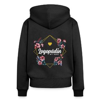 Logopädin mit Herz - Frauen Premium Bio Zip Hoodie - Schwarz - Hinten - Julia (174cm)