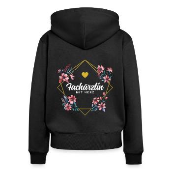Fachärztin mit Herz - Frauen Premium Bio Zip Hoodie - Schwarz - Hinten - Julia (174cm)