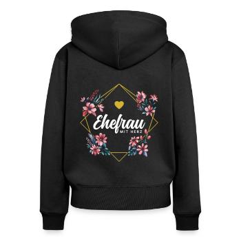 Ehefrau mit Herz - Frauen Premium Bio Zip Hoodie - Schwarz - Hinten - Julia (174cm)