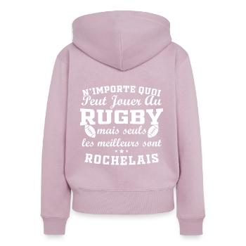 Rugby La Rochelle supporter rochelais club rugby - Sweat à capuche zippé Premium bio Femme - rose poudré - Dos - Julia (174cm)