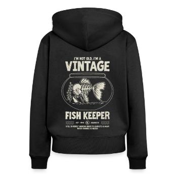 Gardien de poisson vintage poisson tropical anniversaire 1940 - Sweat à capuche zippé Premium bio Femme - noir - Dos - Julia (174cm)