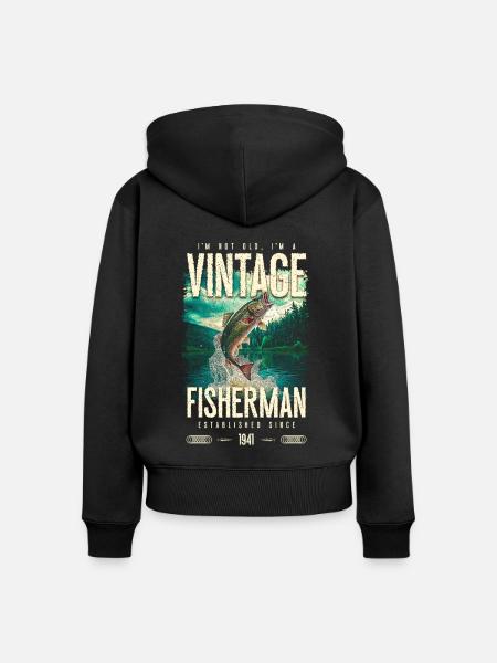 Vintage-taimenen kalastajan kalastussyntymäpäivä 1941 - Premium økologisk hoodie med lynlås til kvinder - sort