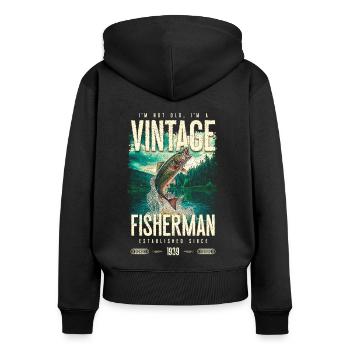 Vintage Forelle Fischer Angeln Geburtstag 1939 - Frauen Premium Bio Zip Hoodie - Schwarz - Hinten - Julia (174cm)