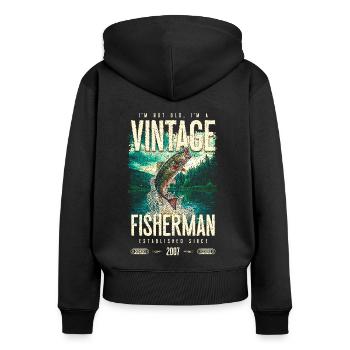 Vintage Forelle Fischer Angeln Geburtstag 2007 - Frauen Premium Bio Zip Hoodie - Schwarz - Hinten - Julia (174cm)