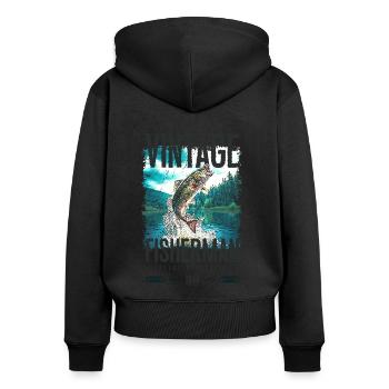 Jahrgang Forelle Fischer Angeln Geburtstag 1944 - Frauen Premium Bio Zip Hoodie - Schwarz - Hinten - Julia (174cm)