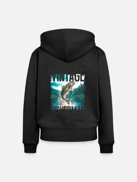 Vintage Trout Fisherman Fishing Birthday 1954 - Premium økologisk hoodie med lynlås til kvinder - sort