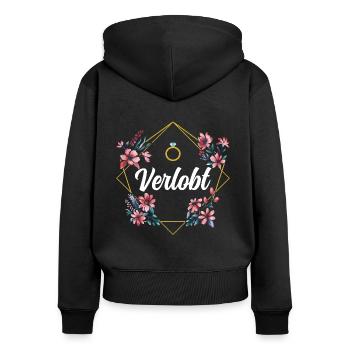 Verlobt - Frauen Premium Bio Zip Hoodie - Schwarz - Hinten - Julia (174cm)