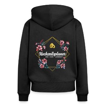 Hochzeitsplaner bei der Arbeit - Frauen Premium Bio Zip Hoodie - Schwarz - Hinten - Julia (174cm)