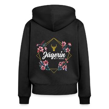 Jägerin mit Herz - Frauen Premium Bio Zip Hoodie - Schwarz - Hinten - Julia (174cm)