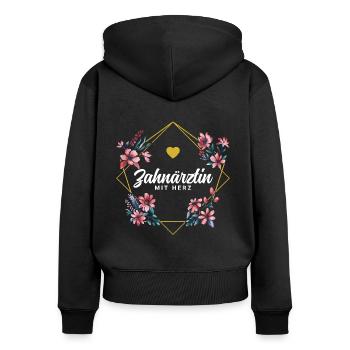 Zahnärztin mit Herz - Frauen Premium Bio Zip Hoodie - Schwarz - Hinten - Julia (174cm)