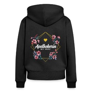 Apothekerin mit Herz - Frauen Premium Bio Zip Hoodie - Schwarz - Hinten - Julia (174cm)