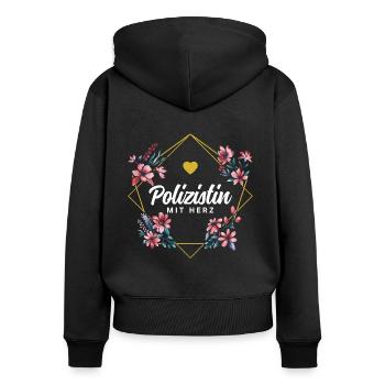Polizistin mit Herz - Frauen Premium Bio Zip Hoodie - Schwarz - Hinten - Julia (174cm)