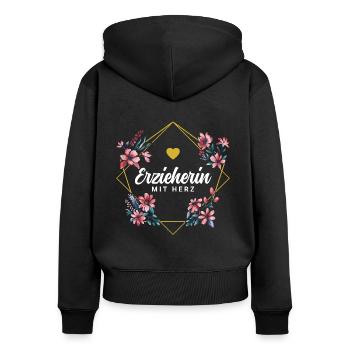 Erzieherin mit Herz - Frauen Premium Bio Zip Hoodie - Schwarz - Hinten - Julia (174cm)
