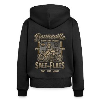 Bonneville Salt Flats Motorrad Rennen Vintage - Frauen Premium Bio Zip Hoodie - Schwarz - Hinten - Julia (174cm)