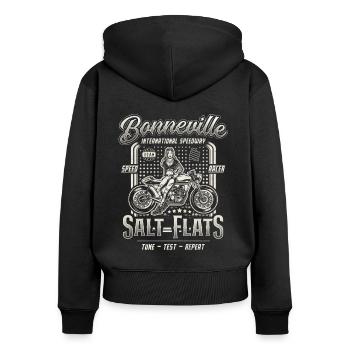 Bonneville Salt Flats Motorrad Rennen Vintage - Frauen Premium Bio Zip Hoodie - Schwarz - Hinten - Julia (174cm)