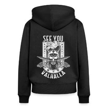 See You In Valhalla Viking Norse - Women's Premium Organic Zip Hoodie - black - Back - Julia (174cm)