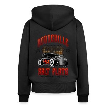 Bonneville Salt Flats Vintage Hot Rod Rennwagen - Frauen Premium Bio Zip Hoodie - Schwarz - Hinten - Julia (174cm)