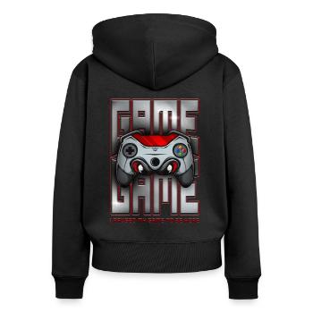 Ich habe mein Spiel pausiert, um hier zu sein Lustiges Retro-Videospiel - Frauen Premium Bio Zip Hoodie - Schwarz - Hinten - Julia (174cm)