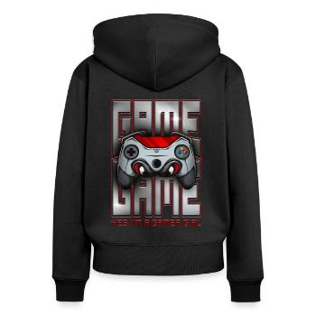 Je suis une gamer Girl Drôle Rétro Jeu vidéo - Sweat à capuche zippé Premium bio Femme - noir - Dos - Julia (174cm)