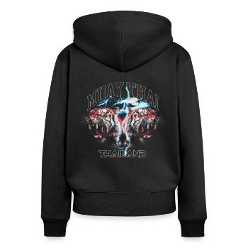 Muay Thai Thaïlande MMA Tiger Kickboxing - Sweat à capuche zippé Premium bio Femme - noir - Dos - Julia (174cm)