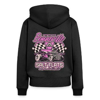 Bonneville Salt Flats Vintage Hot Rod Rennwagen - Frauen Premium Bio Zip Hoodie - Schwarz - Hinten - Julia (174cm)