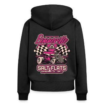 Bonneville Salt Flats Vintage Hot Rod Rennwagen - Frauen Premium Bio Zip Hoodie - Schwarz - Hinten - Julia (174cm)