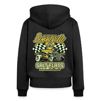 Bonneville Salt Flats Vintage Hot Rod Rennwagen - Frauen Premium Bio Zip Hoodie - Schwarz - Hinten - Julia (174cm)