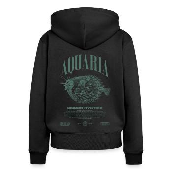 Stachelschwein Kugelfischhalter Moderne Streetwear - Frauen Premium Bio Zip Hoodie - Schwarz - Hinten - Julia (174cm)