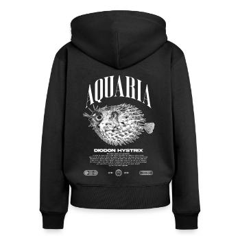 Stachelschwein Kugelfischhalter Moderne Streetwear - Frauen Premium Bio Zip Hoodie - Schwarz - Hinten - Julia (174cm)
