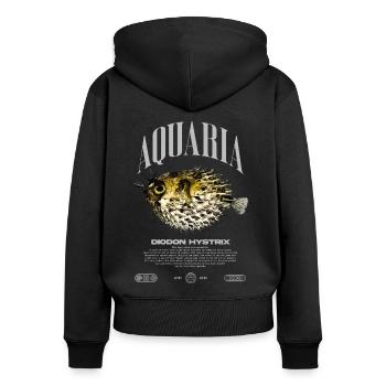 Stachelschwein Kugelfischhalter Moderne Streetwear - Frauen Premium Bio Zip Hoodie - Schwarz - Hinten - Julia (174cm)