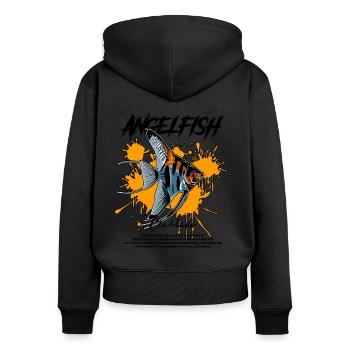 Kaiserfisch Fish Keeper Moderne Streetwear - Frauen Premium Bio Zip Hoodie - Schwarz - Hinten - Julia (174cm)