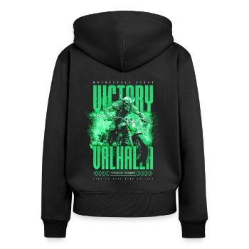 Motorrad Nordische Wikinger Sieg Oder Walhalla - Frauen Premium Bio Zip Hoodie - Schwarz - Hinten - Julia (174cm)