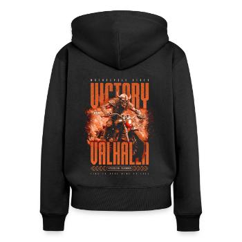 Motorcycle Norse Viking Victory Or Valhalla - Women's Premium Organic Zip Hoodie - black - Back - Julia (174cm)