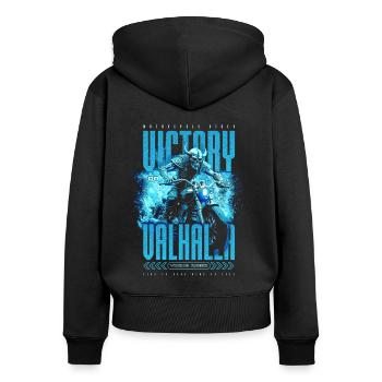 Motorrad Nordische Wikinger Sieg Oder Walhalla - Frauen Premium Bio Zip Hoodie - Schwarz - Hinten - Julia (174cm)