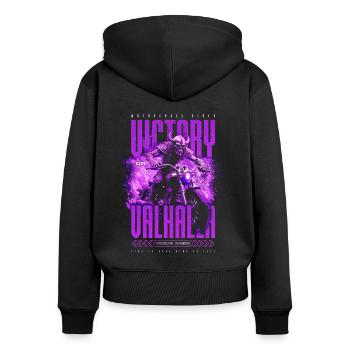 Motorcycle Norse Viking Victory Or Valhalla - Women's Premium Organic Zip Hoodie - black - Back - Julia (174cm)