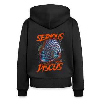 Ernsthaft über Diskusfischhalter Aquarianer - Frauen Premium Bio Zip Hoodie - Schwarz - Hinten - Julia (174cm)