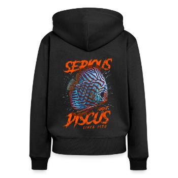 Ernsthaft im Bereich Diskusfische seit 1958 - Frauen Premium Bio Zip Hoodie - Schwarz - Hinten - Julia (174cm)