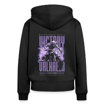 Motorcycle Norse Viking Victory Or Valhalla - Women's Premium Organic Zip Hoodie - black - Back - Julia (174cm)