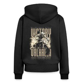 Moto Viking Nordique Victoire Ou Valhalla - Sweat à capuche zippé Premium bio Femme - noir - Dos - Julia (174cm)