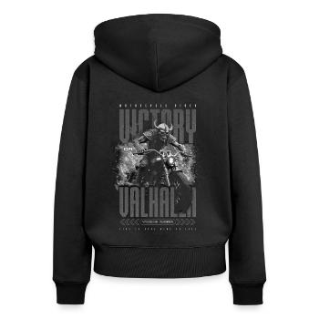 Motorcycle Norse Viking Victory Or Valhalla - Women's Premium Organic Zip Hoodie - black - Back - Julia (174cm)