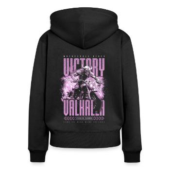 Motorcycle Norse Viking Victory Or Valhalla - Women's Premium Organic Zip Hoodie - black - Back - Julia (174cm)