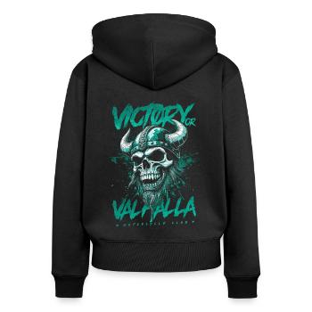 Motorcycle Norse Viking Victory Or Valhalla - Women's Premium Organic Zip Hoodie - black - Back - Julia (174cm)