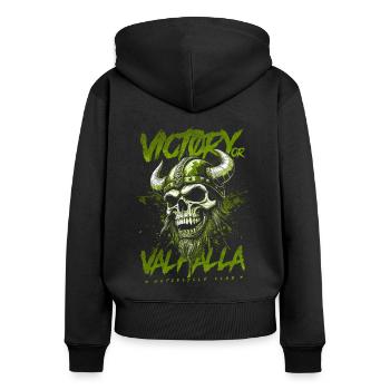Motorrad Nordische Wikinger Sieg Oder Walhalla - Frauen Premium Bio Zip Hoodie - Schwarz - Hinten - Julia (174cm)