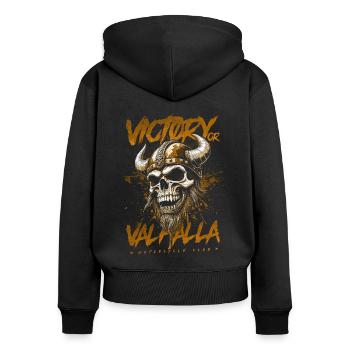 Motorcycle Norse Viking Victory Or Valhalla - Women's Premium Organic Zip Hoodie - black - Back - Julia (174cm)