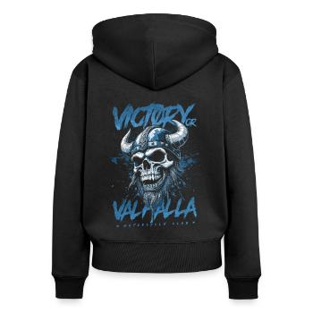 Motorrad Nordische Wikinger Sieg Oder Walhalla - Frauen Premium Bio Zip Hoodie - Schwarz - Hinten - Julia (174cm)