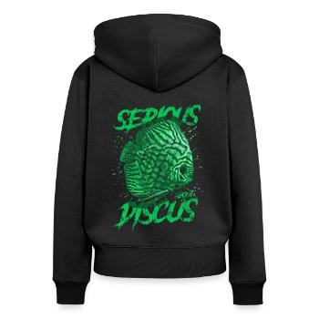 Sérieux au sujet du discus aquariophile gardien de discus - Sweat à capuche zippé Premium bio Femme - noir - Dos - Julia (174cm)