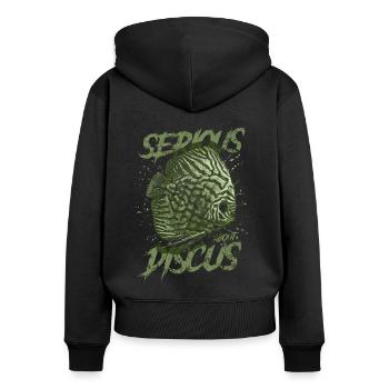 Sérieux au sujet du discus aquariophile gardien de discus - Sweat à capuche zippé Premium bio Femme - noir - Dos - Julia (174cm)