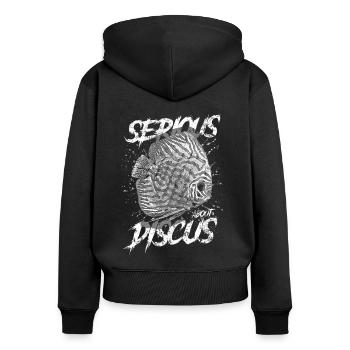 Ernsthaft über Diskusfischhalter Aquarianer - Frauen Premium Bio Zip Hoodie - Schwarz - Hinten - Julia (174cm)